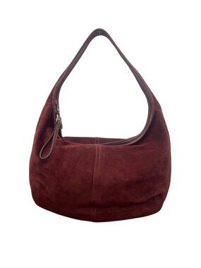 Coach Womens Burgundy Suede Hobo Bag Handcrafted Spacious Interior Zip Closure
